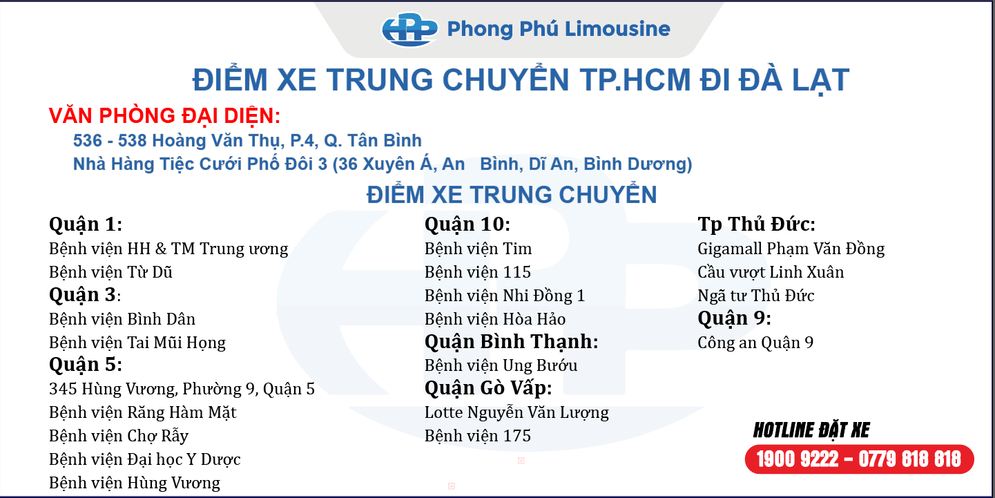 THÔNG BÁO CÁC ĐIỂM ĐÓN KHÁCH TUYẾN TP.HCM – ĐÀ LẠT CỦA NHÀ XE PHONG PHÚ LIMOUSINE