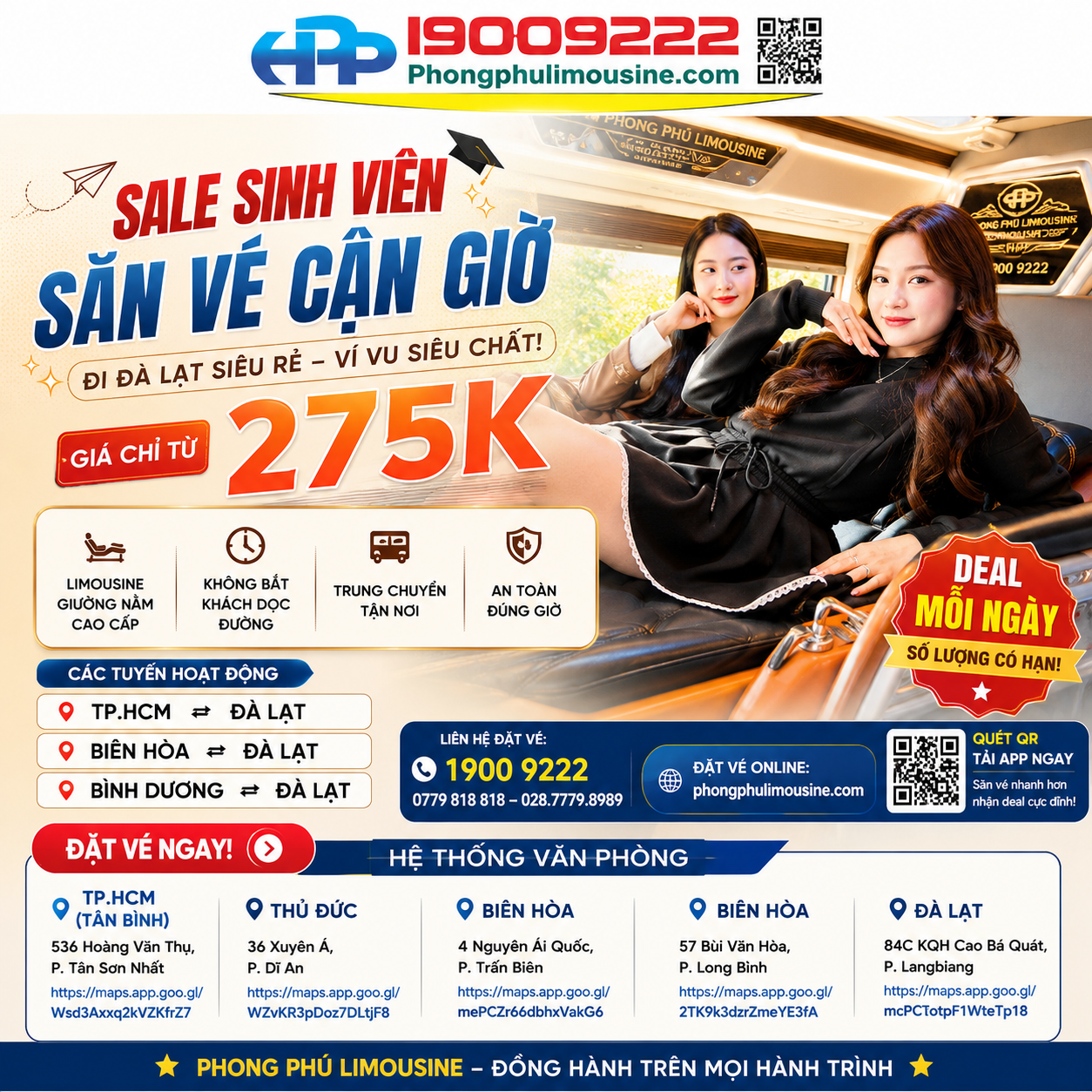 Vé Xe Limousine Đà Lạt Giá Chỉ Từ 275K – Săn Sale Cận Giờ Cùng Phong Phú Limousine